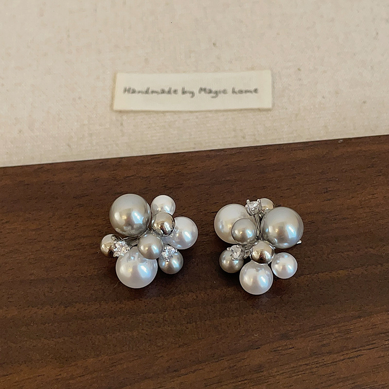 Unique Design Fireworks Pearl Pull Necklace Stud Earrings for Women French Style Personality Versatile Choker Sweater Chain