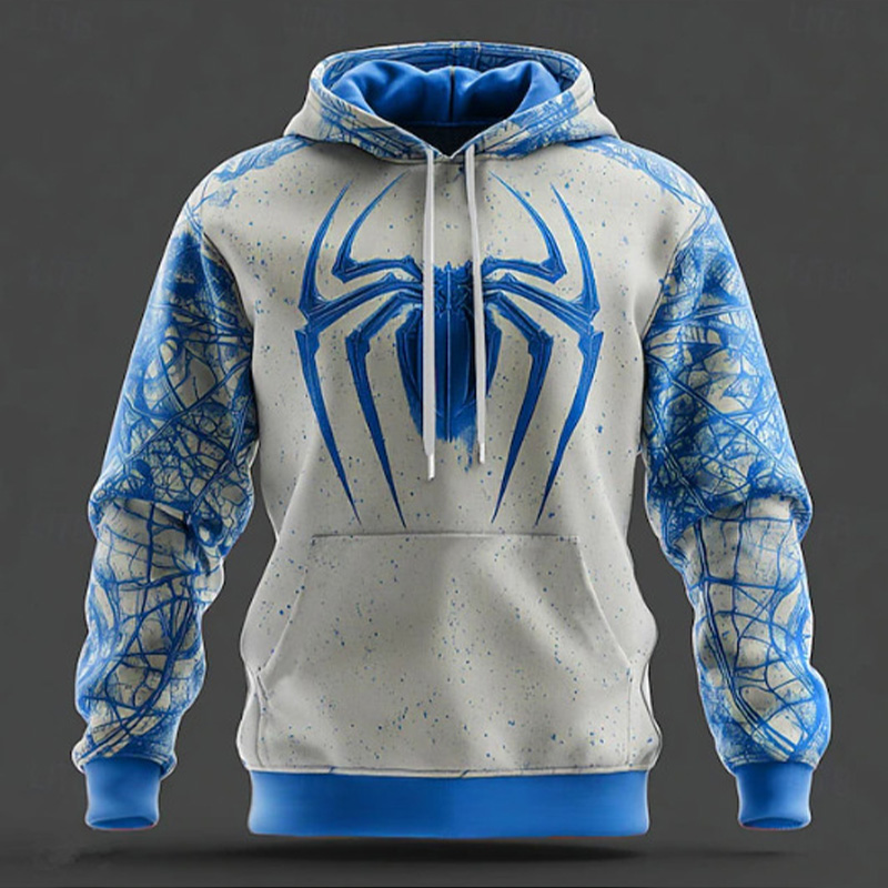 Stylish Men's American Streetwear Hooded Sweatshirt Featuring Eye-Catching Spider Pattern - Choose from Various Color Options