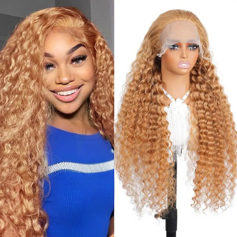Honey Blonde Wig Deep Wave Lace Frontal Wigs Human Hair 27 Color Blonde Curly 13x6 Hd Lace Front Wig PrePlucked Ready To Wear