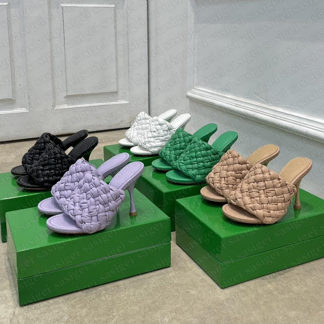 Designer Stretch Mule High Heels Sandals Sliders Slippers Leather Slide Black Womens Platform Sandal Green White Red orange silver Blue Women