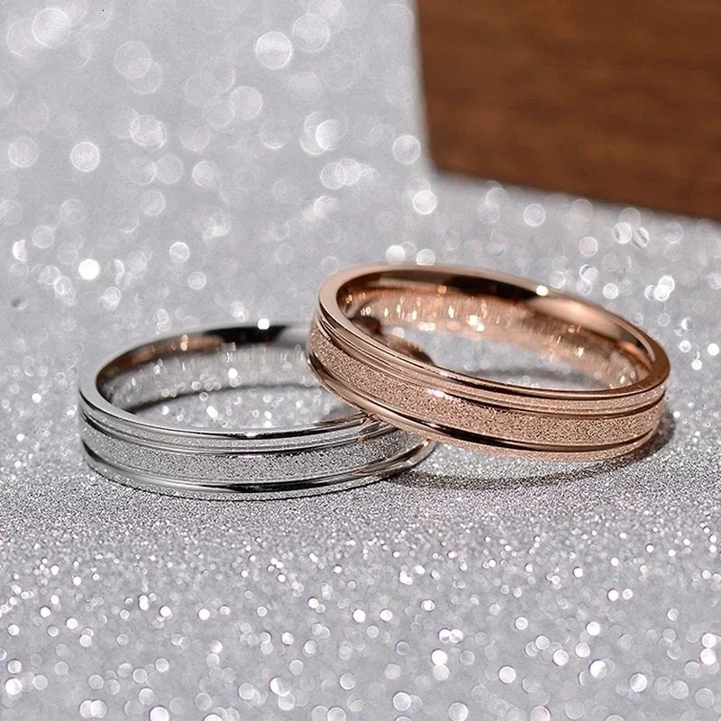 Trendy Rings Stanless Steel Fashion Rose Gold Color Frosted Ring Exquisite Women Men Jewelry Wedding Gift 250903