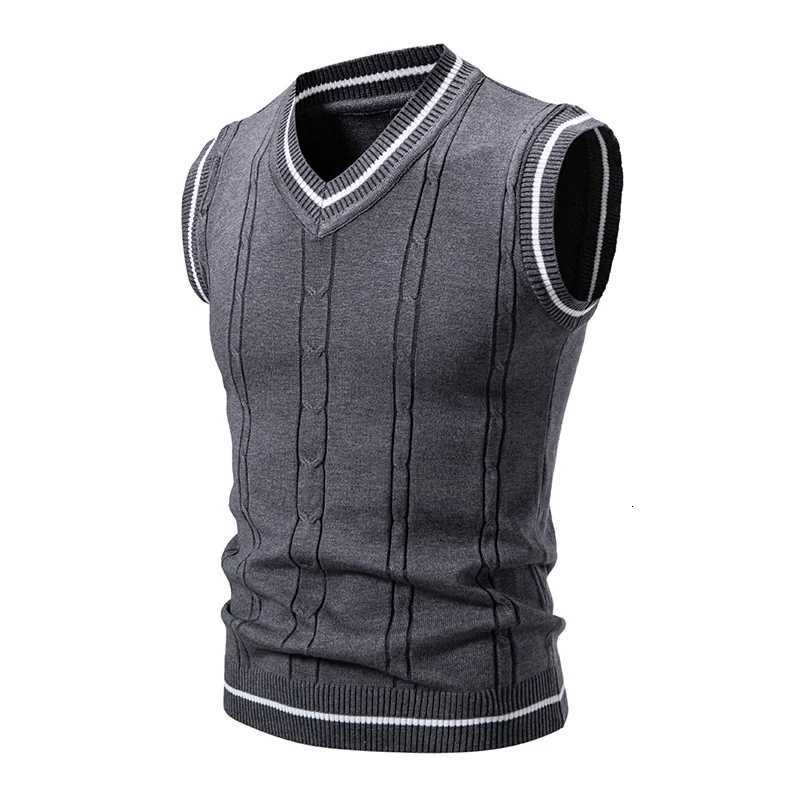 New Sweater Vest Men Spring Vneck Sleeveless Knitted Sweaters Vests Patchwork Retro Preppystyle Simple Chic Casual AllmatchXJ250904
