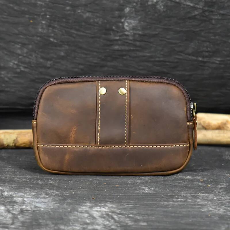 Real Cowhide Waist Genuine Leather Retro Cell Phone Men Double Layer Clutch Bag Wallet Casual Male Fanny Pack Hip high-quality