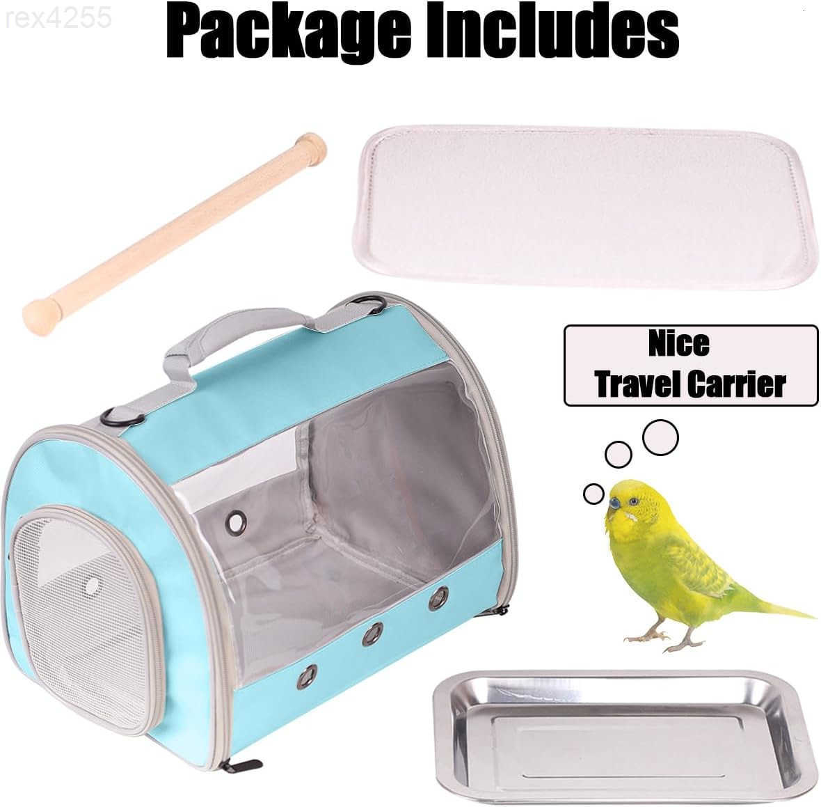 Small Bird Travel Cage Carrier Portable Parrot Parakeet Carrier with Standing Perch and Comfy Mat Budgies Carry Transport Bag for Vet Visit Shopping a