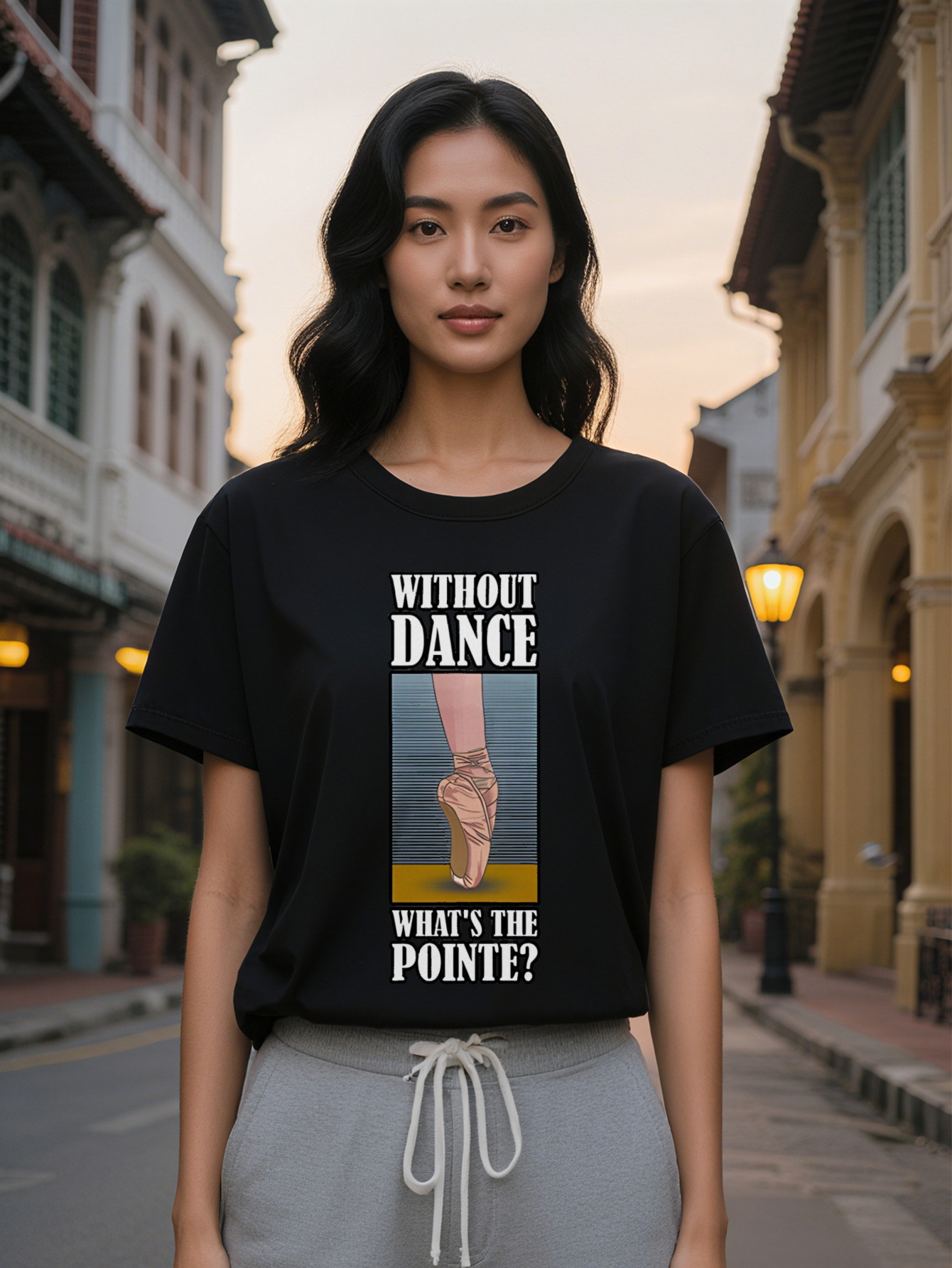 Large XL Women's Casual Crew Neck T-Shirt with Pointe Shoes Print Without Dance What S the Point Design Lightweight Stretchy Plus Size