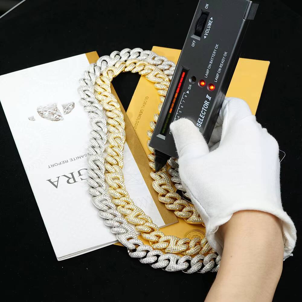 15mm Hip Hop Cuban Link Chain Necklace DVVS Moissanite Iced Out Shiny Trendy Stylish Jewelry Gold Plated for Women Men