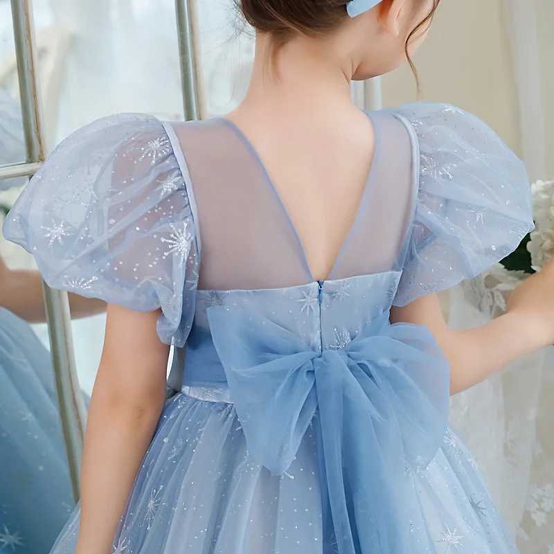 2024 Sequin Girl Puff Long Teenage One-Piece Party Dress for Young Girls Short Luxury Princess New Evening Dresses Z250904