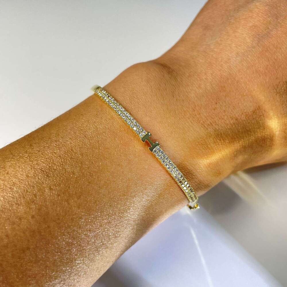 DHcollections Popular Square Buckle H Bracelet, Light Luxury High - End Bracelet, 14K Real Gold Plated, Fashion Paris Full Diamond Bracelet