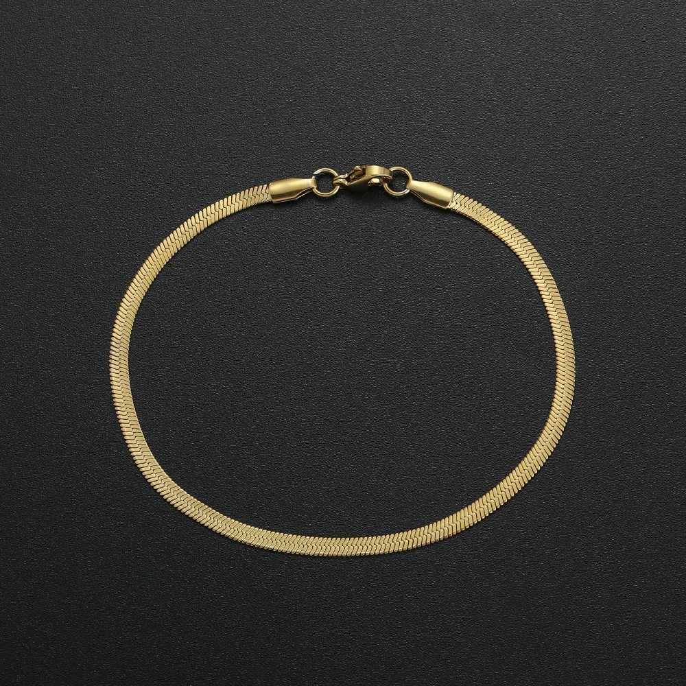 3MM Minimalist Stainless Steel Golden Herringbone Chain Bracelet for Women Men Snake Flat Link Bracelet Fashion Jewelry Gift W250904