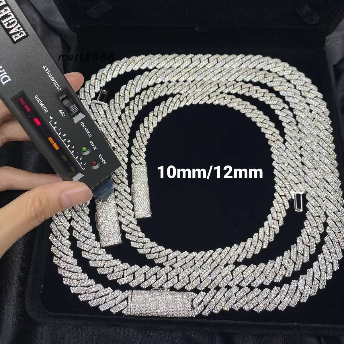 Custom White Gold Plated 925 Sterling Silver 12mm Cuban Link Chain Iced Out VVS Moissanite Diamond Necklace Hip Hop Men Jewelry