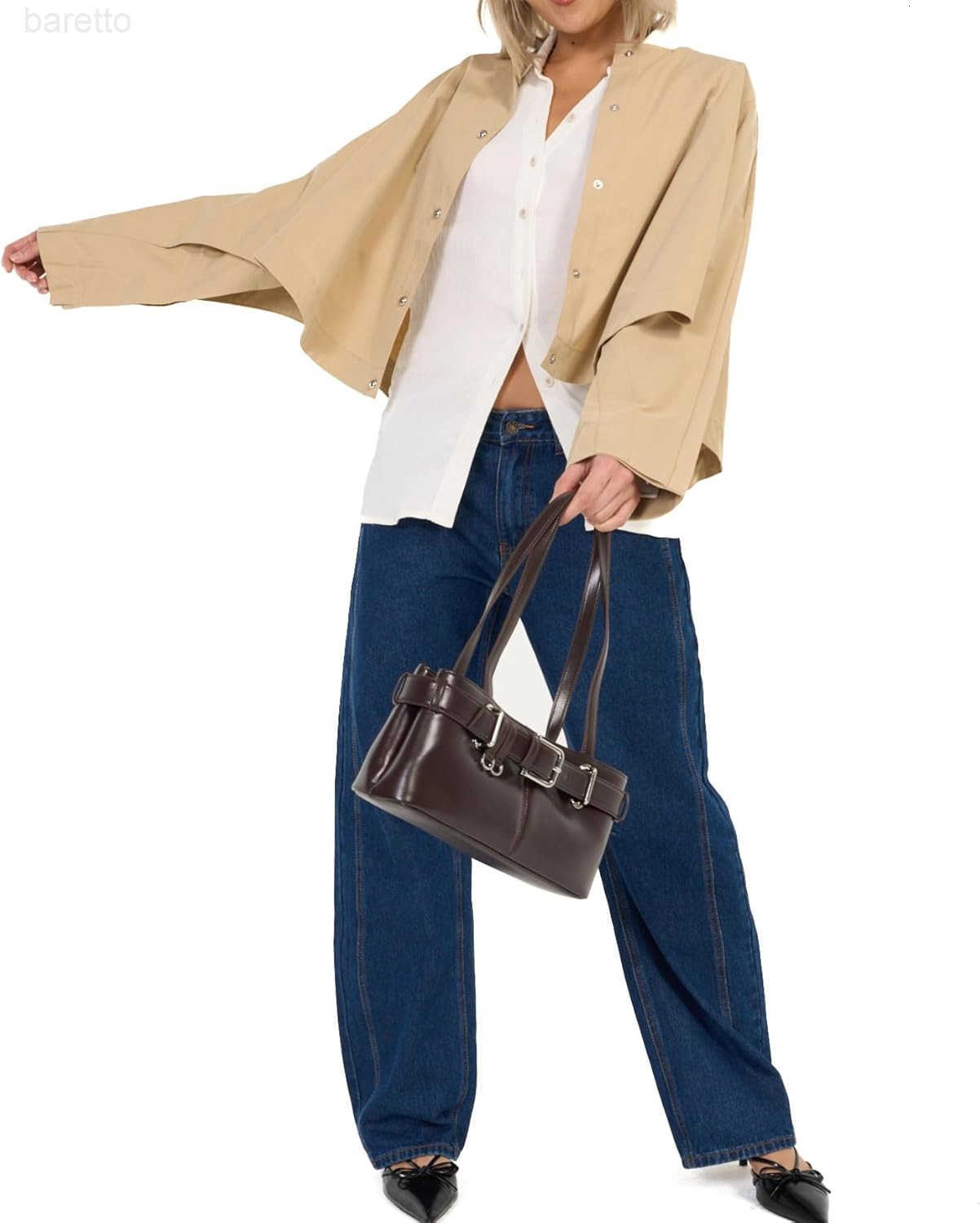 Shoulder Bag for Women Y2K Underarm Purse with Belt Buckle Small Satchel Tote Handbag M250904