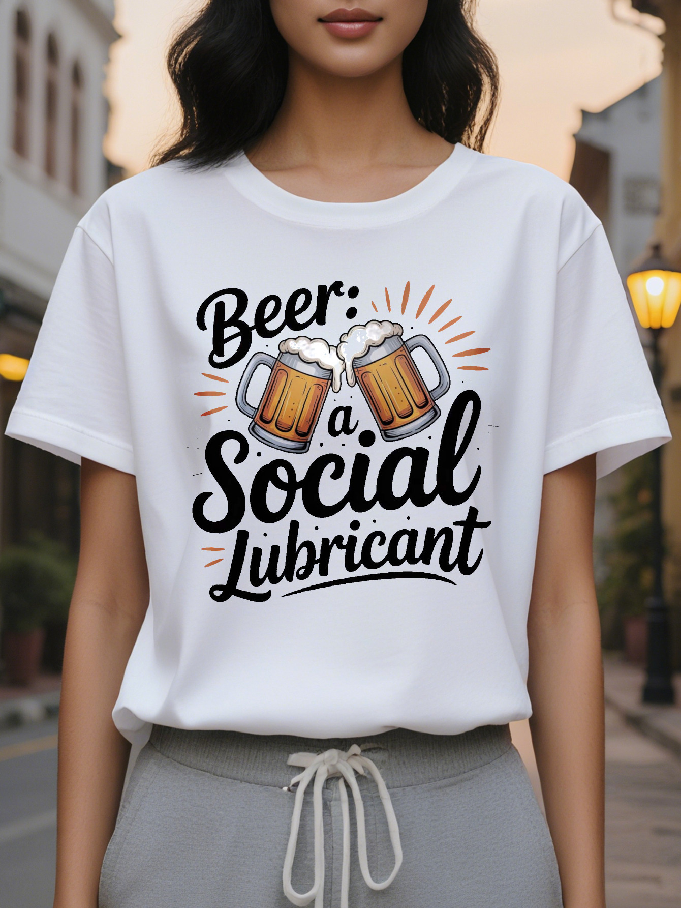 Fun Lover T Shirt Beer Lubricant Slogan Mug Pattern White Crew Neck Summer Top Foam Design hine Washable Party Clothing