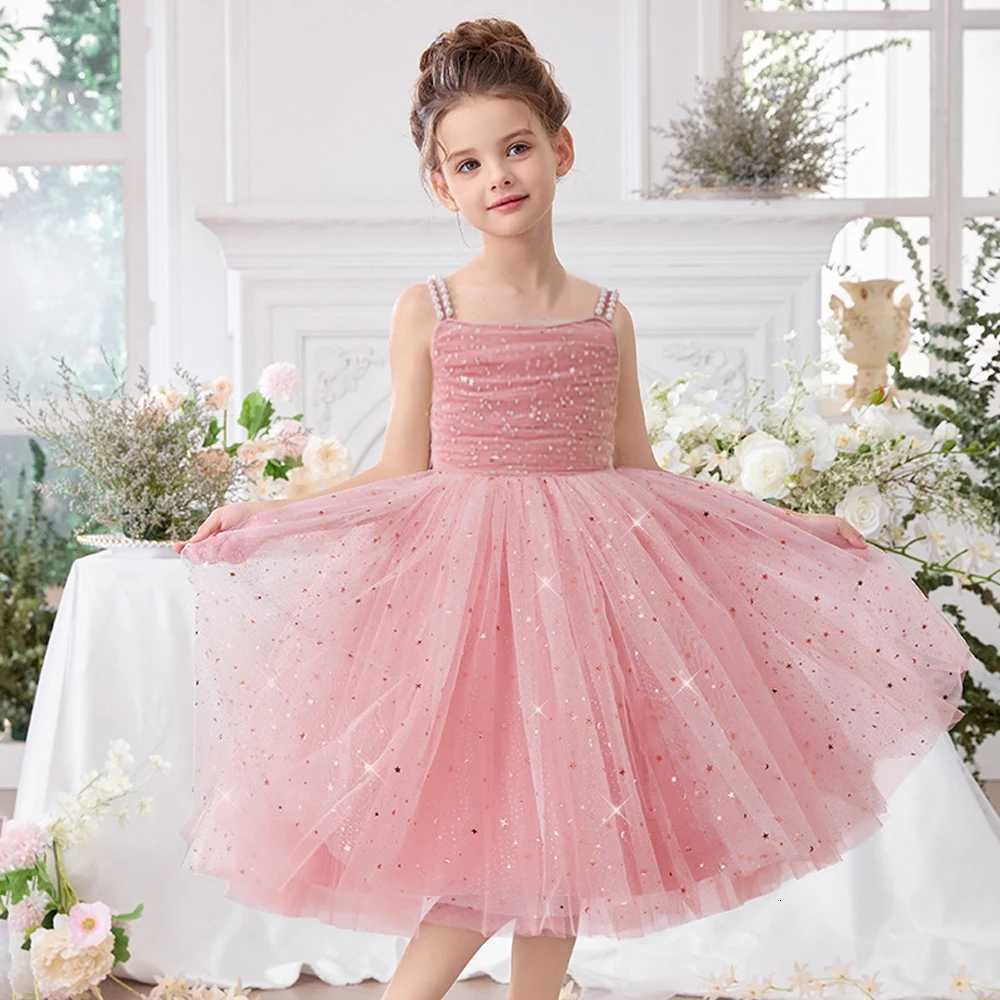 Elegant Shining Sequin Party Girl Dress Fashion Tulle Princess Birthday Prom Dresses for Kids Wedding Bridesmaid Evening Costume Z250904
