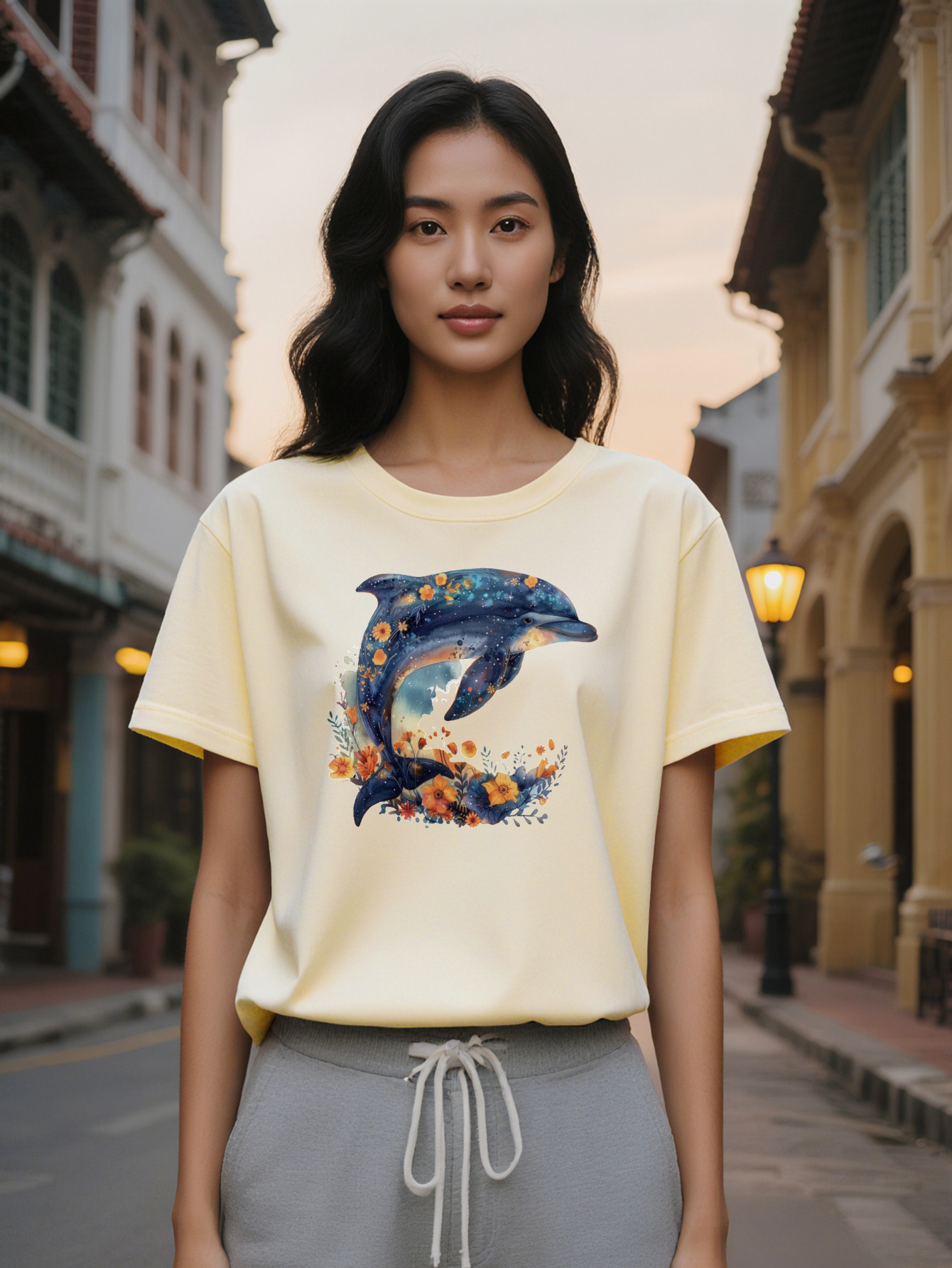 Lady Crew Neck T-Shirt with Vibrant Print Soft Pure Cotton Short Sleeve Summer Style Washable Perfect Gift