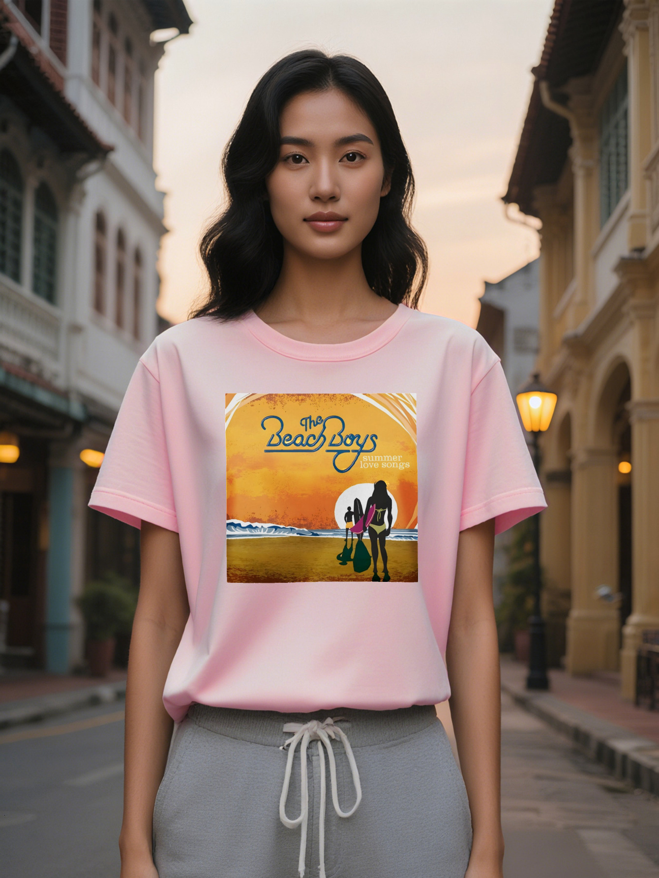 Large XL Casual Graphic T-Shirt The Boys Love Songs Retro Scene Print Black Round Neck Tee Breathable Summer Shirt hine Plus Size