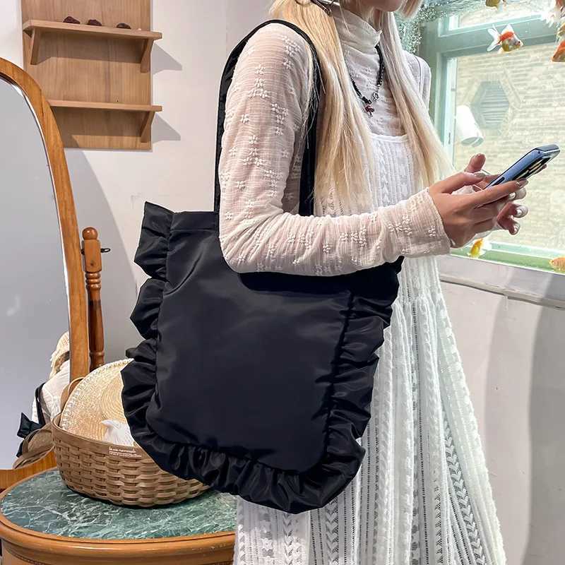 Vintage Women Tote Bags French Style Ruffles Elegant Sac A Main Femme Large Capacity Light Thin Shoulder Bolso Mujer Handbags Z250903