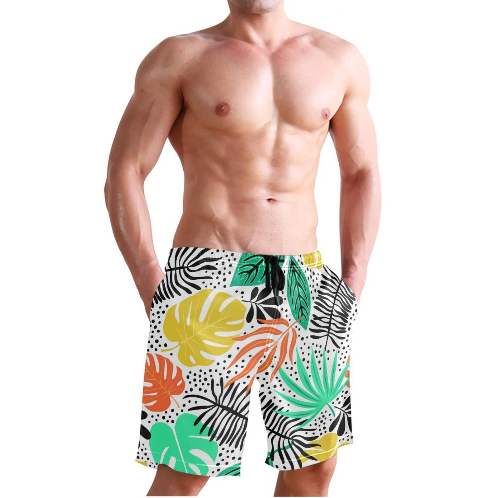New Summer Swim Plus Size For Men Tropical Palm Leaves Print Beach Shorts gym Pants Swimming Surfing Discount