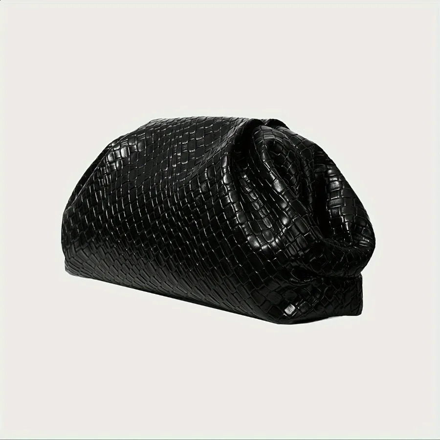 Elegant Weave Textured Ladies Clutch Bag Adjustable Strap and Clasp Clre Premium Pure Black Dinner for Weddings y250905