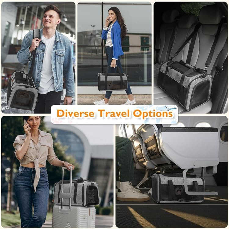 Cat Dog Carrier for Small Medium Pets up to 18 Lbs Lightweight Portable Pet Bag TSA Airline Approved Carrier Soft Sided Cat Bag Collapsible Travel Car