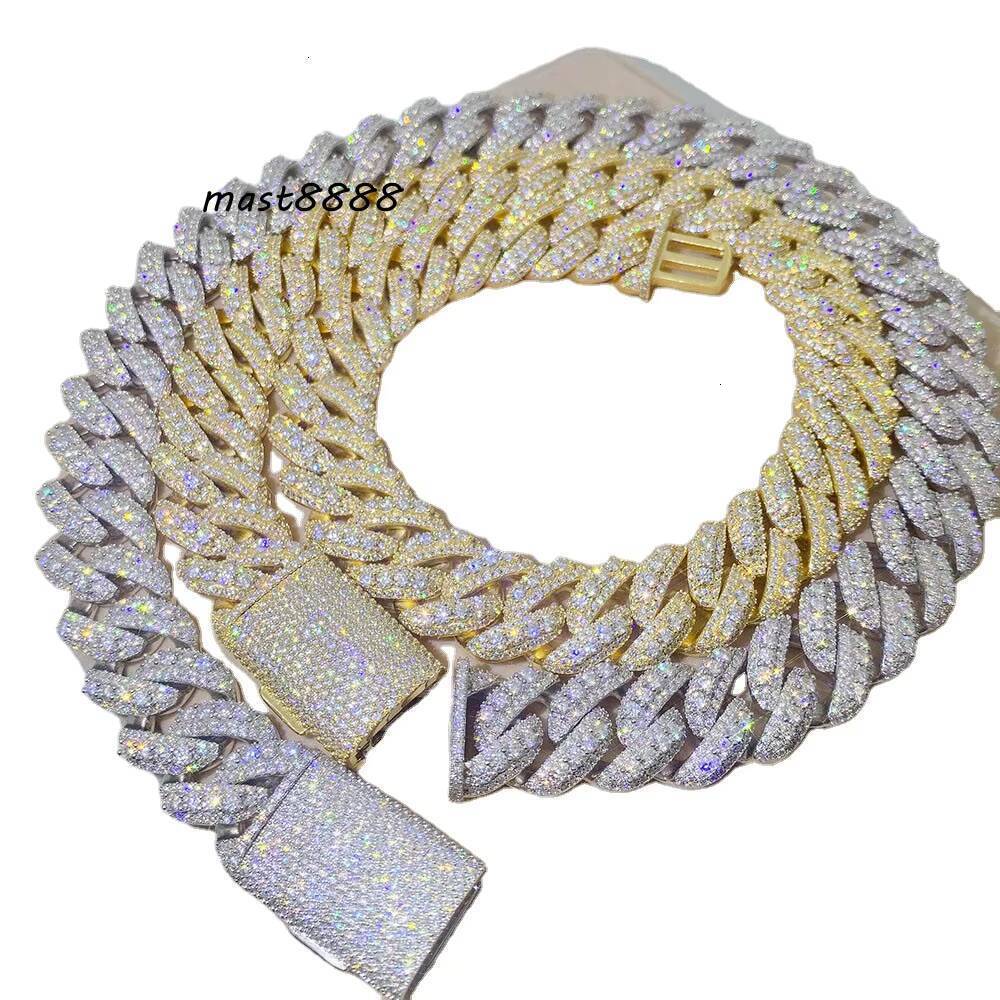 Custom Two Tone 20mm Moissanite Cuban Necklace Two Tone Sterling Silver Jewelry