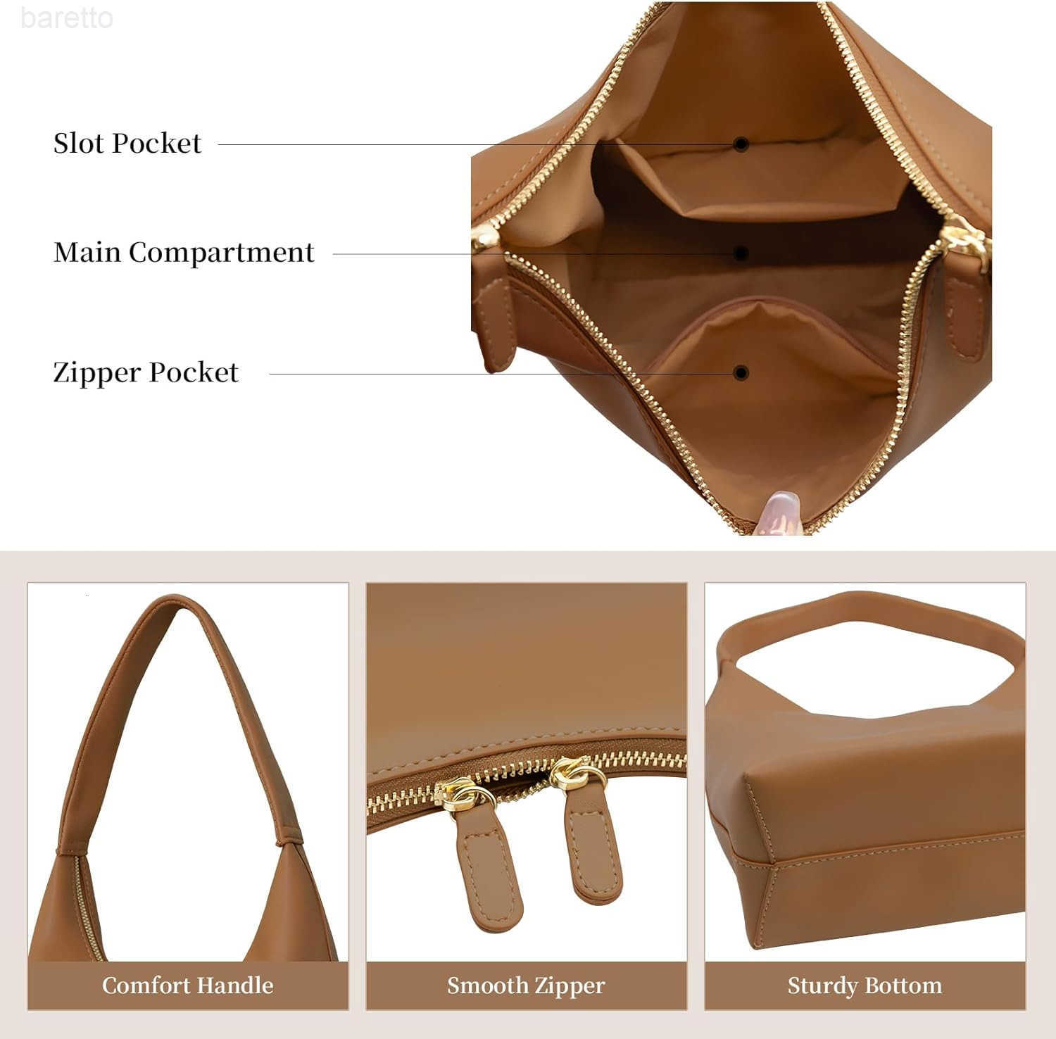Leather Hobo Bag Small Shoulder Purses for Women Slouchy Tote Handbag Vegan Leather Crescent Bag M250903