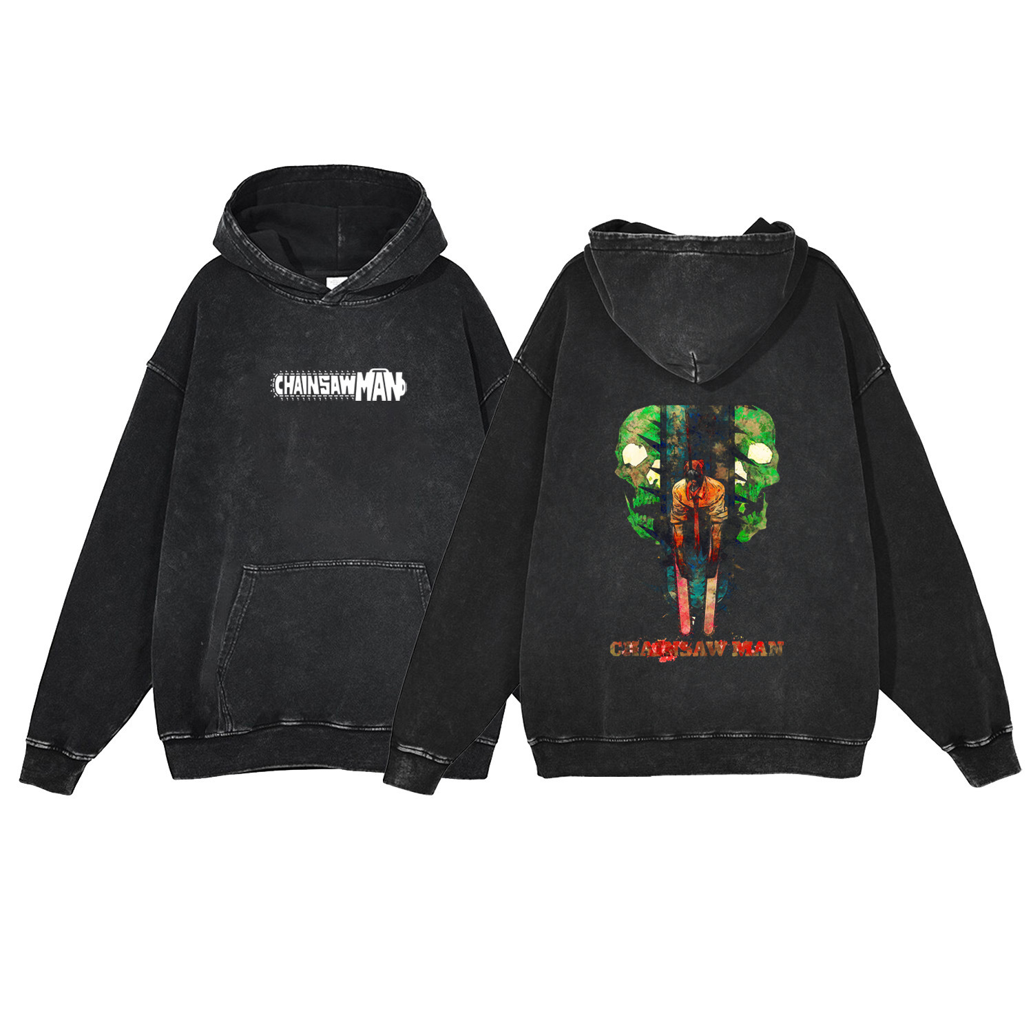 Chainsaw Man Hoodie Anime Streetwear 440g Heavyweight Washed Vintage Cotton Pullover Sweatshirt - VT1555