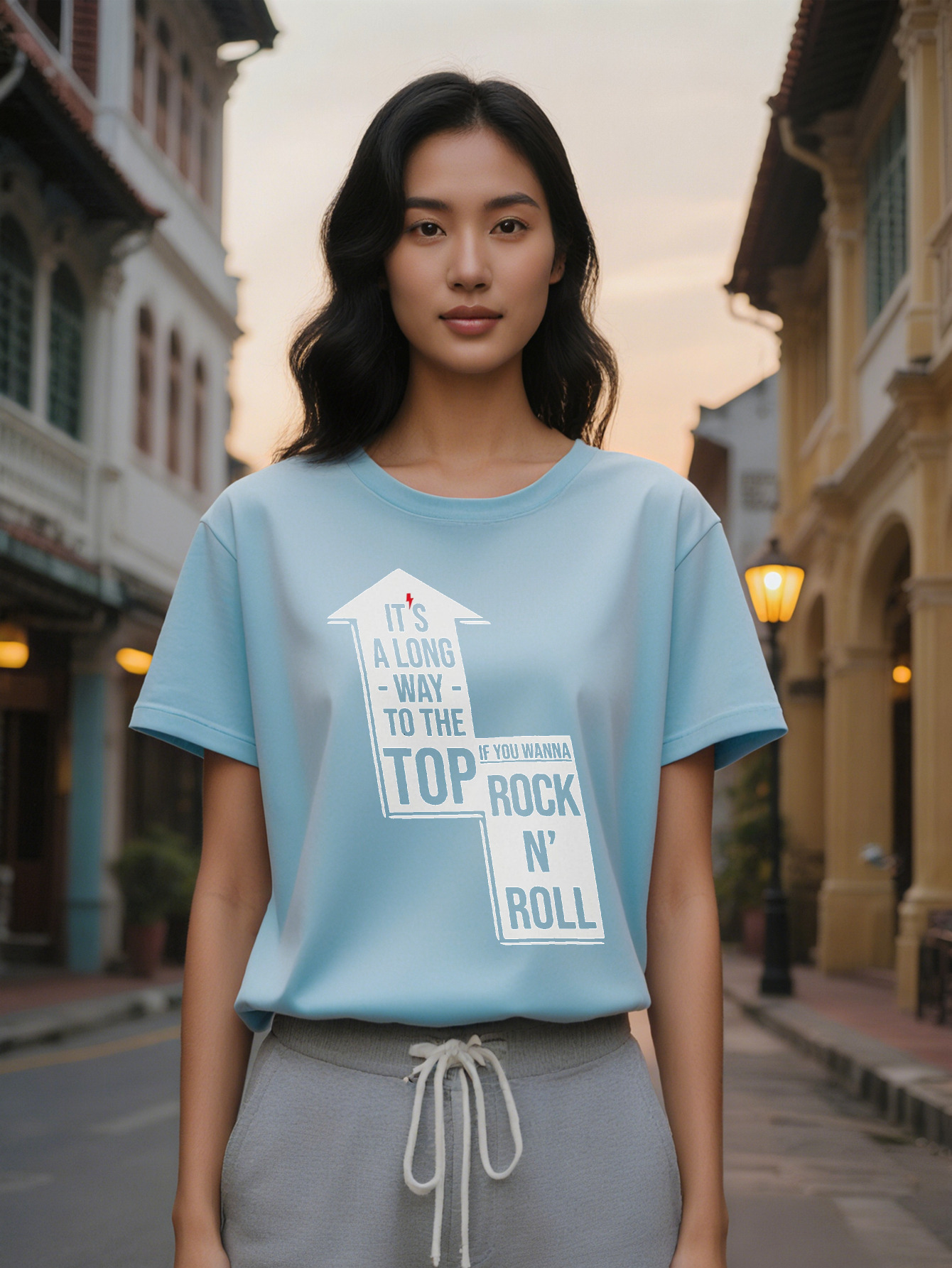 Large XL Women's Casual Crew Neck T-Shirt with It's a Long Way to the Top If You Wanna Rock N Roll Arrow Print Perfect Gift for Plus Size