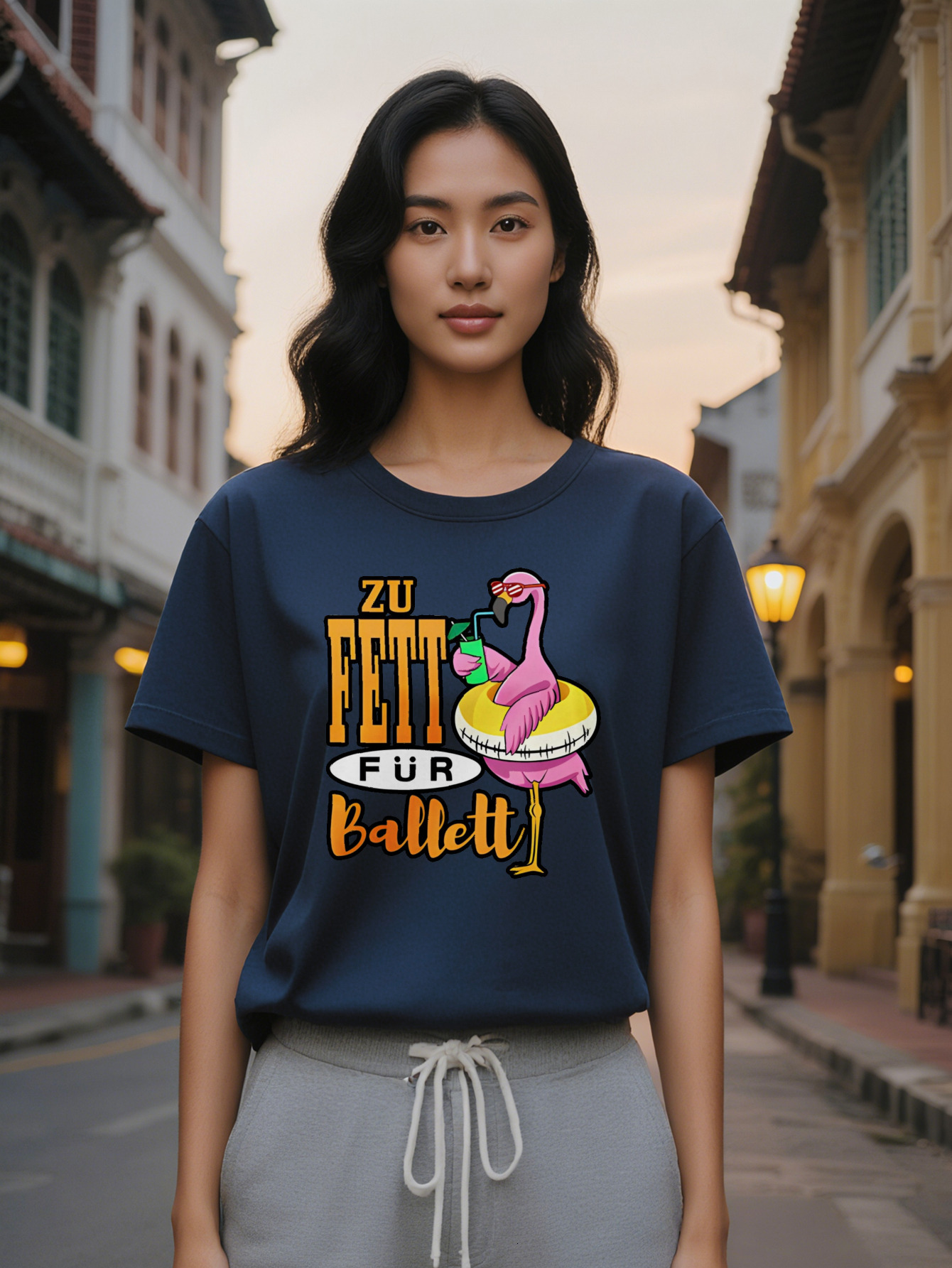 2024 Casual Crew Neck T-Shirt with Flamingo Glasses Print ZU FETT FUR BALLET Graphic Lightweight Summer Tee Perfect Gift