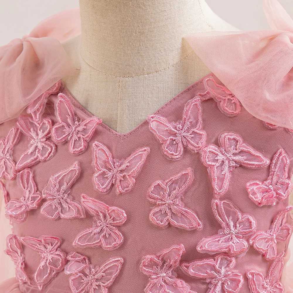 Fluffy White Bridesmaid Dresses For Girls Butterfly Applique Elegant Kids Party Dress Children Girl Wedding Birthday Prom Gown Z250904