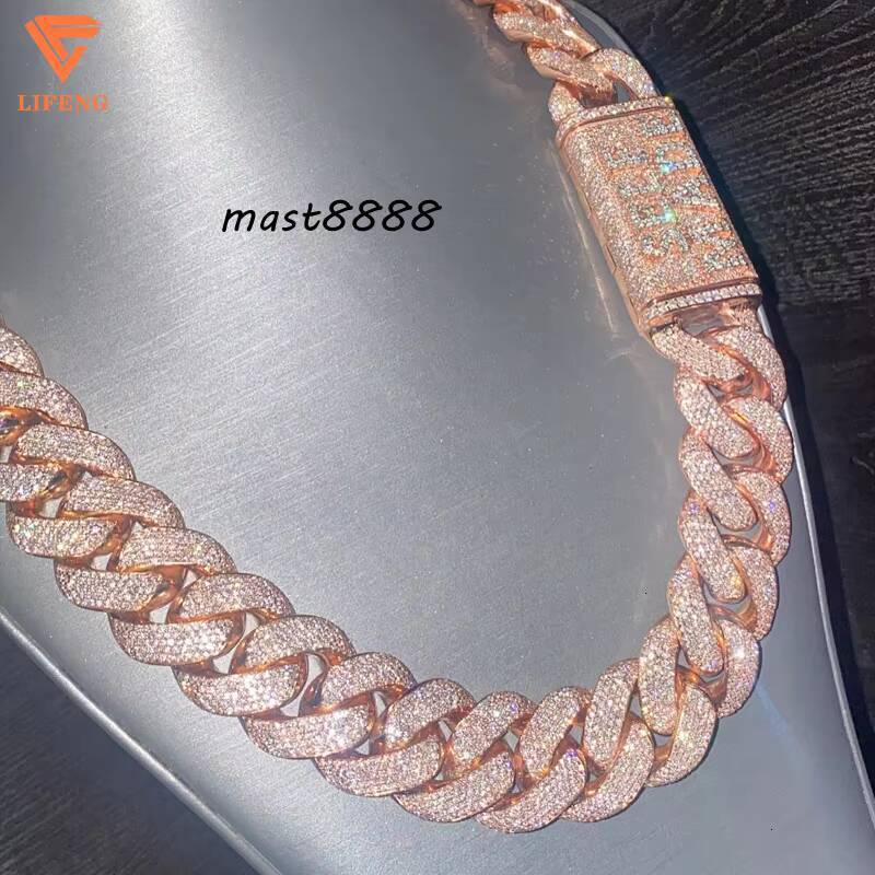 Personalized Rose Gold 20mm Cuban Link Chain With Letter Custom 925 Silver Moissanite Chain Hip Hop Jewelry Iced Out Cuban Chain