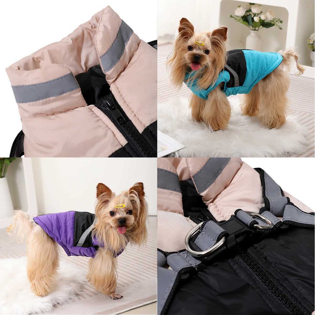 Warm Dog Clothes with Harness Reflective Waterproof Dogs et Padded Soft Dog Coat Apparel Windproof Yorkies Labrador Costumes W250904