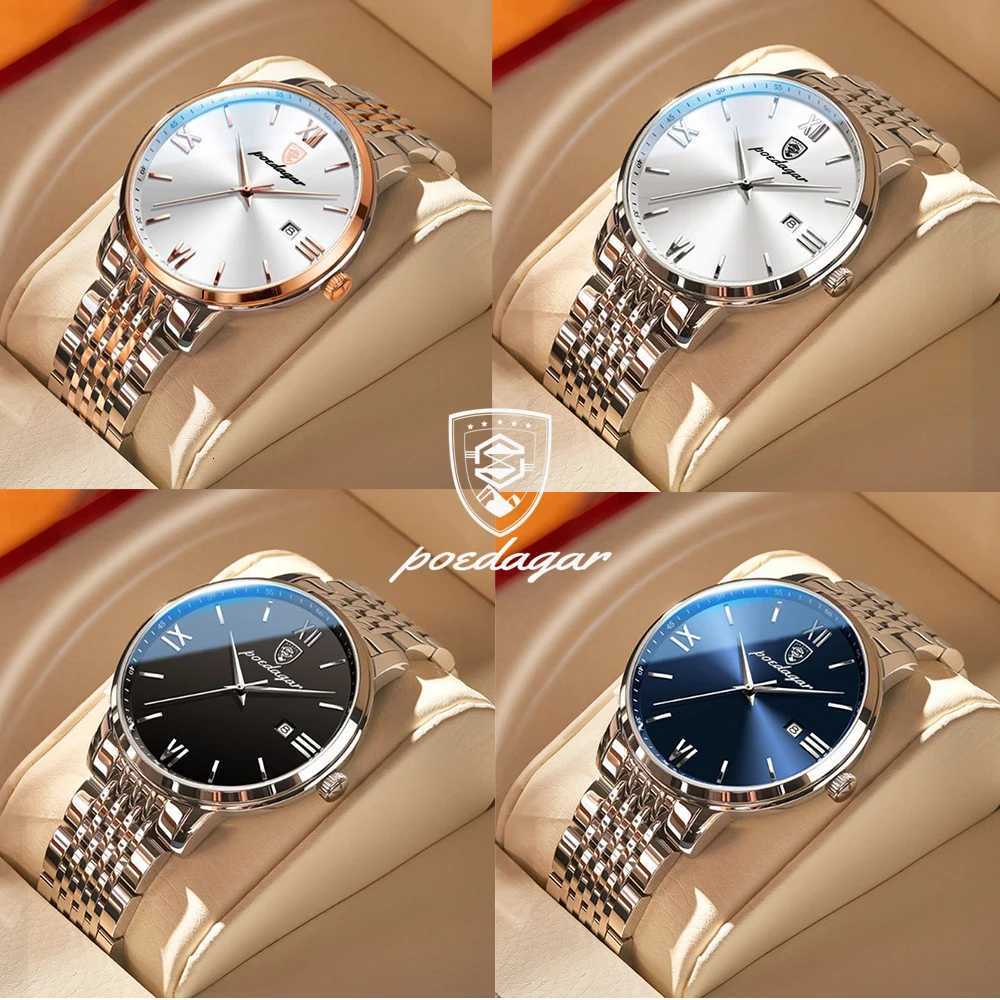 POEDAGAR Top Brand Watch Men Stainless Steel Business Date Clock Waterproof Luminous Watches Mens Luxury Sport Quartz Wristwatch X250904