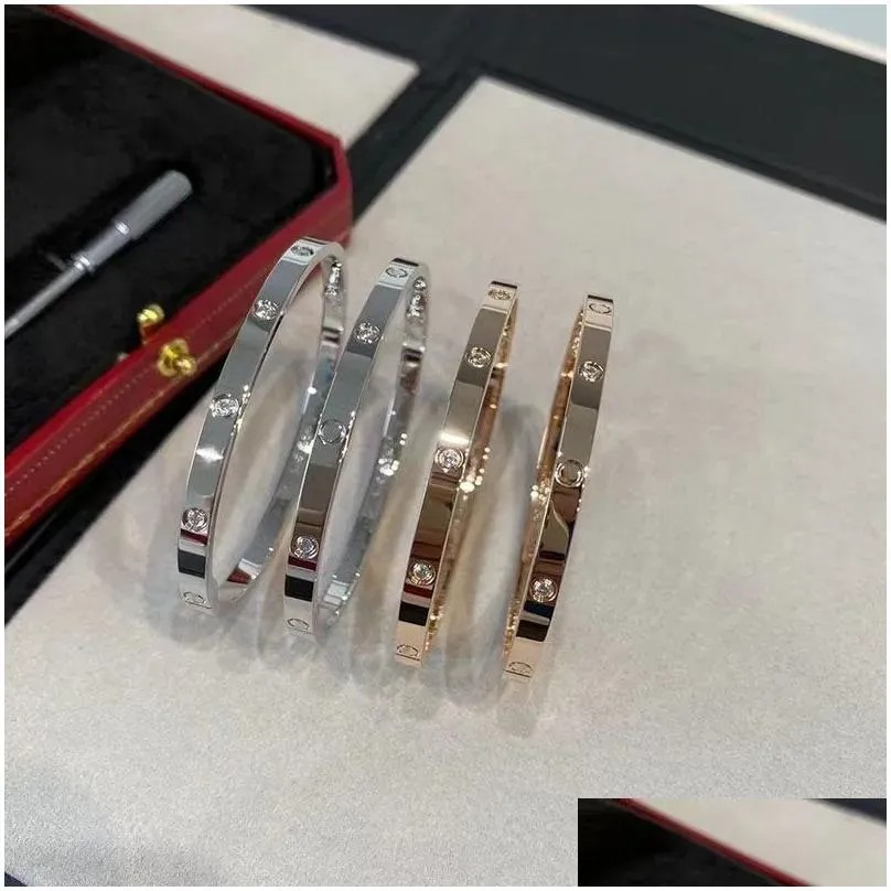 Bangle Classic 4mm Thin 6Th Titanium Steel Love Bracelet Designer For Women Men Bracelet Sier Rose Gold Nail Bangles Bracelet Couple Jewelry gift AA