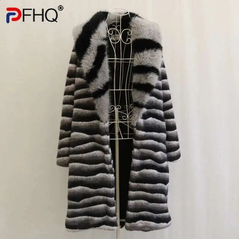PFHQ Mens Autumn Winter Mink Fur Coat Casual Contrast Color Long Sleeve Male Overcoat 21Z7155 250904