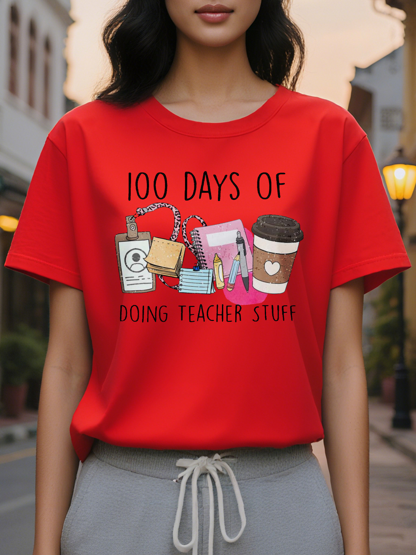 Ladies elegant sleeve round neck casual top cotton with letter pattern, square meters, regular length suitable for