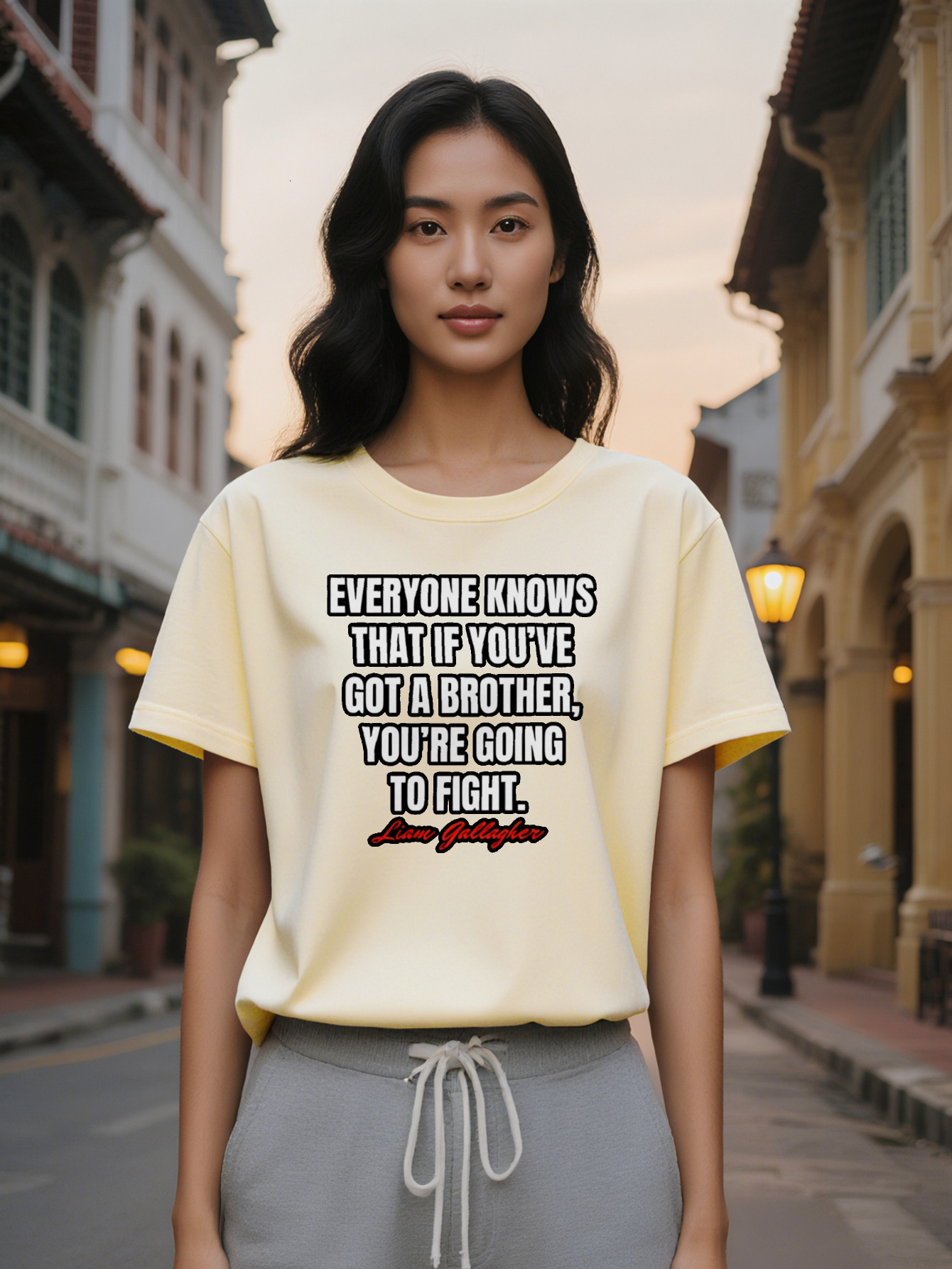 Large XL Lady Casual Black T-Shirt with Bold White Letter Print Everyone Knows That If You Have a Brother You're Going to Plus Size