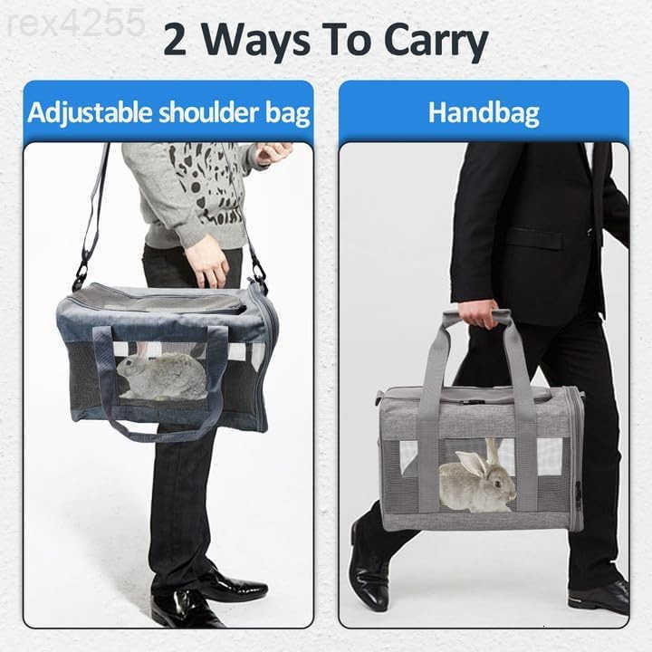 Rabbit Travel Carrier Bag Airline Approved Pet Pocket Breathable Mesh Window Portable Hand Bag with Locking Safety Zippers for Small Dogs Cats Bunnies