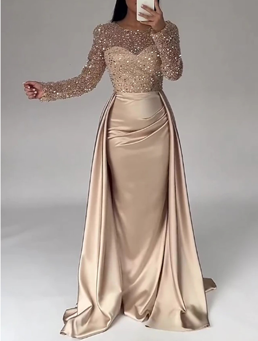 2025 Womens Banquet Long Sleeve Elegant Socialite Annual Meeting Host Queen Sequin Evening Dress