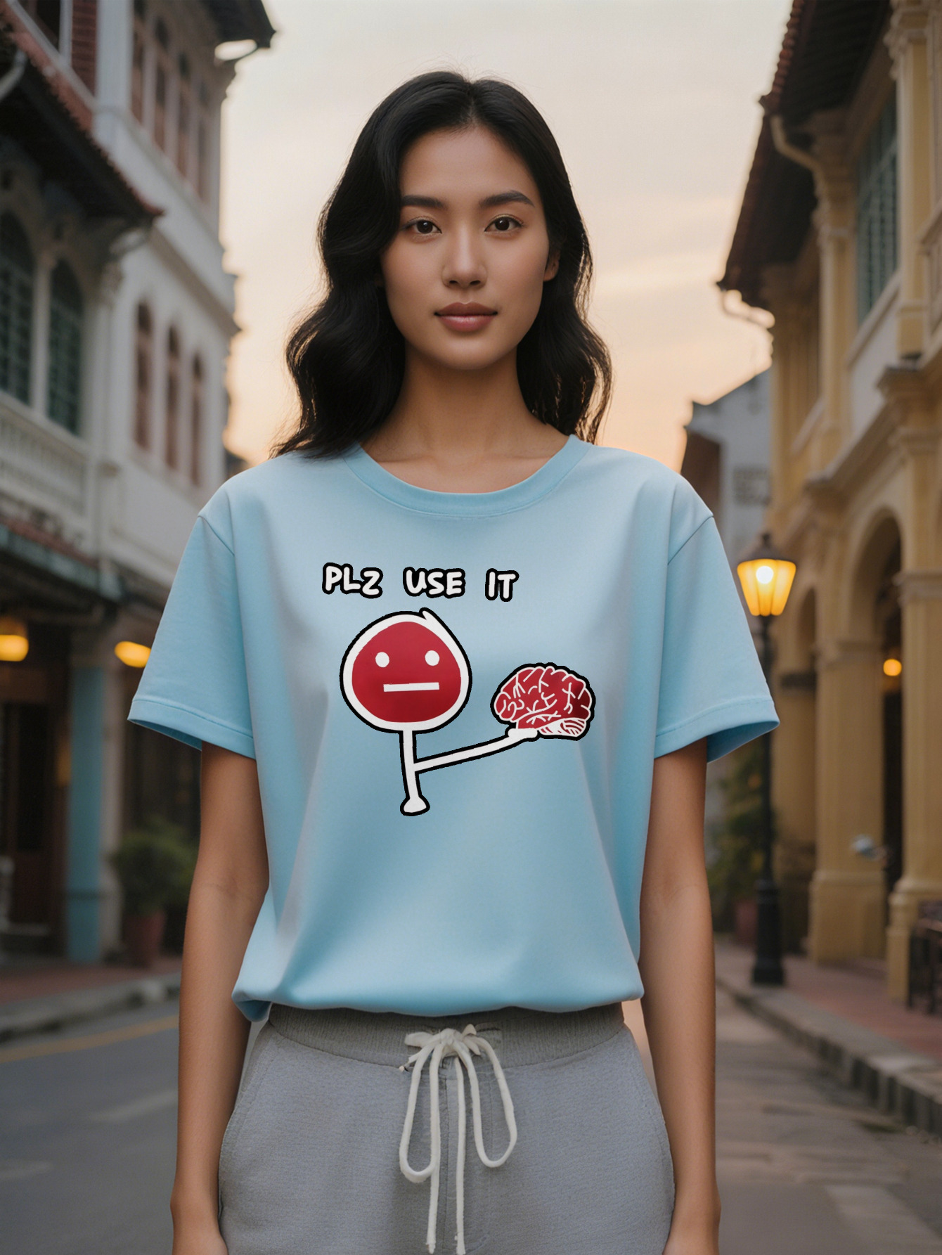 Lady Casual Versatile Neck with Cartoon Character Red Round Head Print Graphic T-Shirt