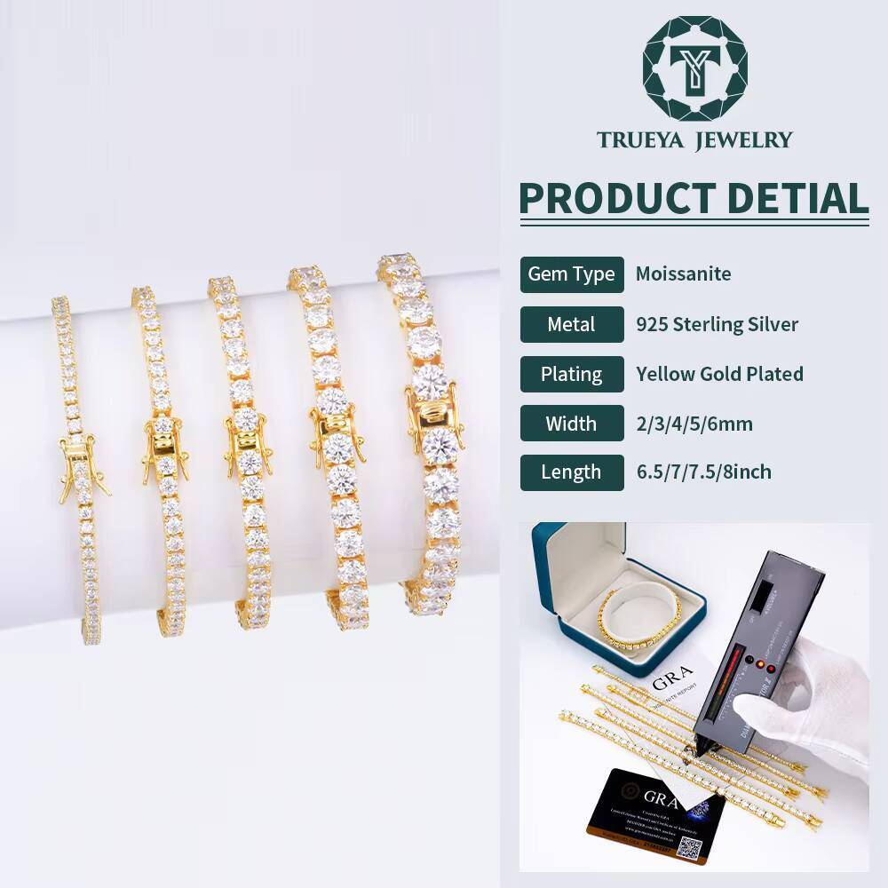 Factory Wholesale 2mm6mm Bracelet HipHop Jewelry 925 Sterling Silver D VVS Moissanite Diamond Tennis Chain Bracelet Gift