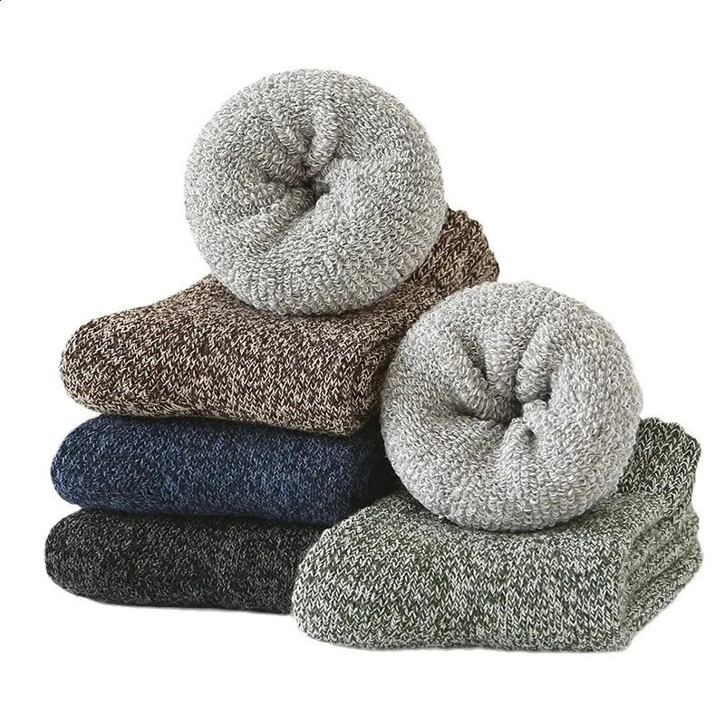 5 pairs of mens midcalf thick winter fleecelined thermal terry socks blended cashmere solid color towel socks 250904