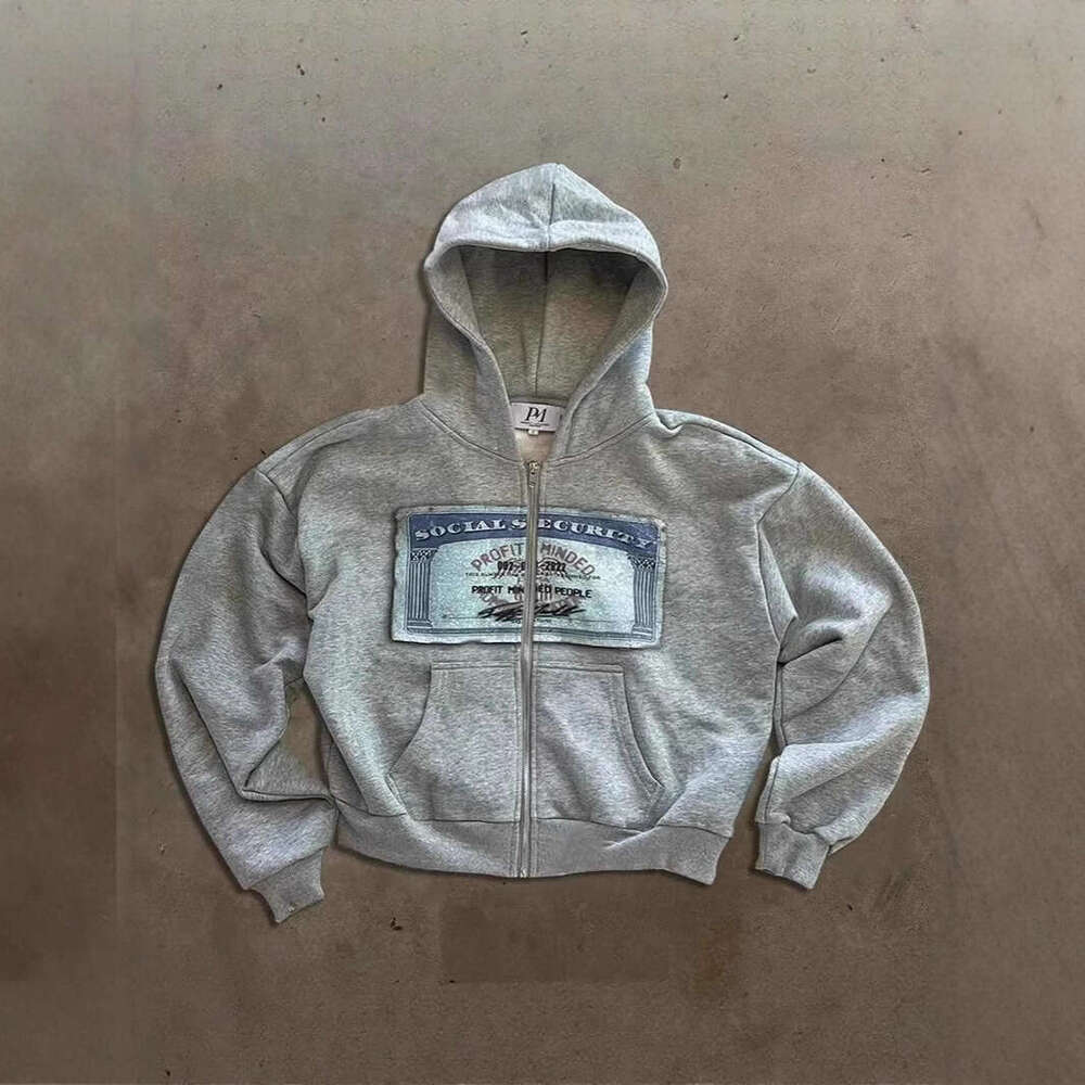 Street Brand Trendy Fashion Printed Casual Loose Autumn Winter Zipper Hooded Sweatshirt