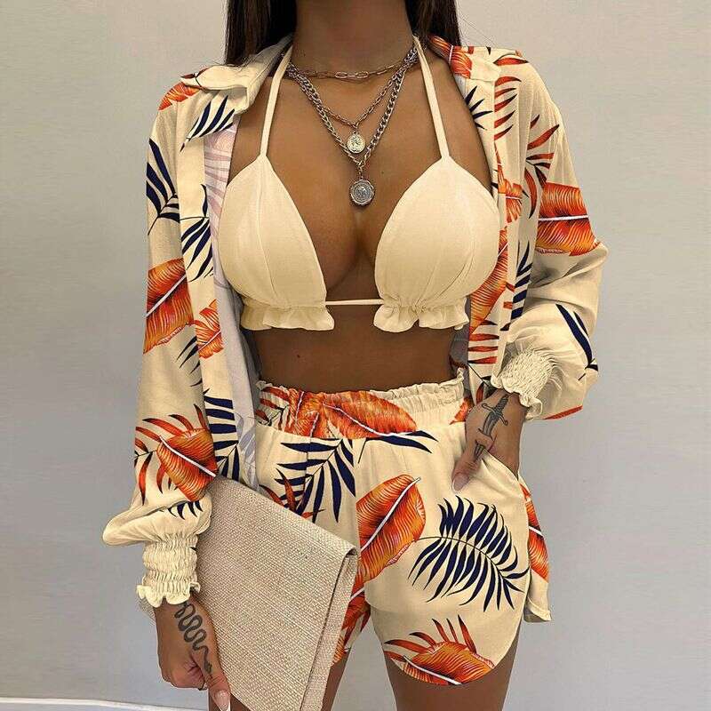 Clothing Women's Sexy Three Piece Suit Spring Beach Fashion Shorts Set