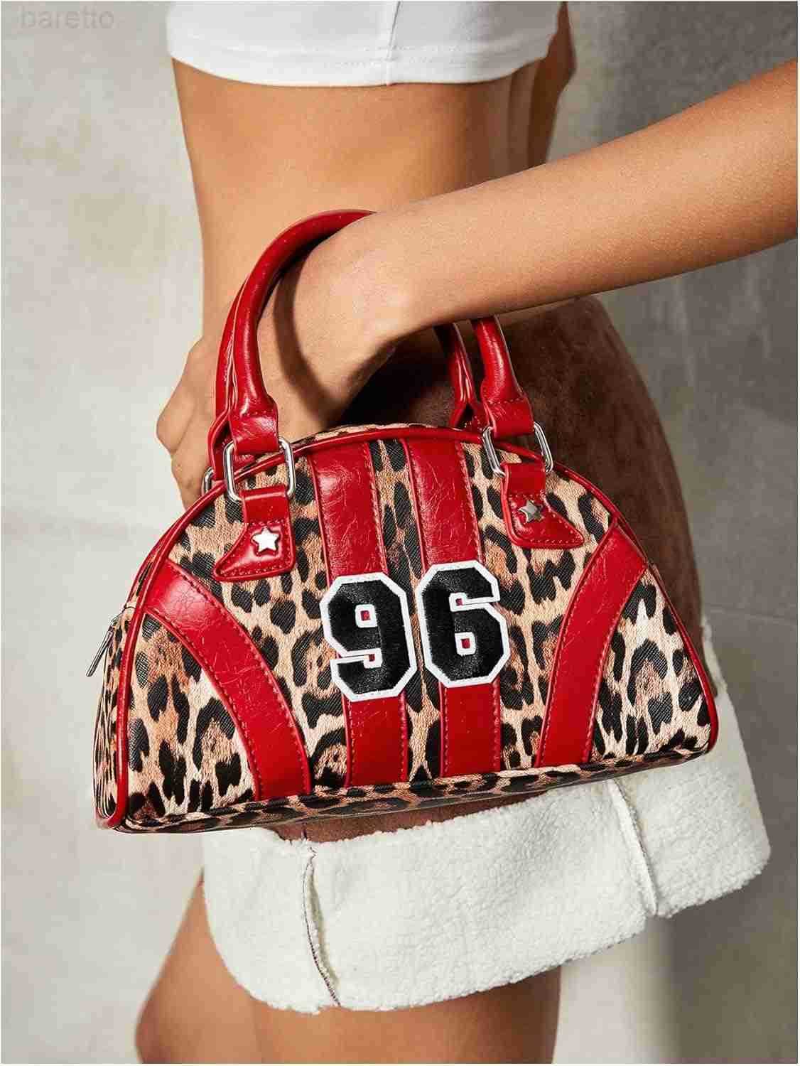 Womens Colorblock Zipper Handle Bowling Bag Purse Leather Clutch Handbags M250904