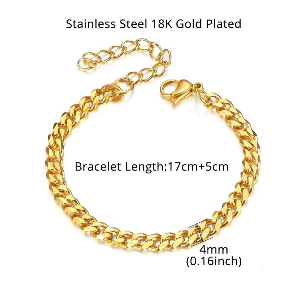 Punk Fashion 4mm Miami Curb Cuban Chain Link Bracelet Gold Silver Color Stainless Steel Hand Chain for Men Women Jewelry Gift W250904