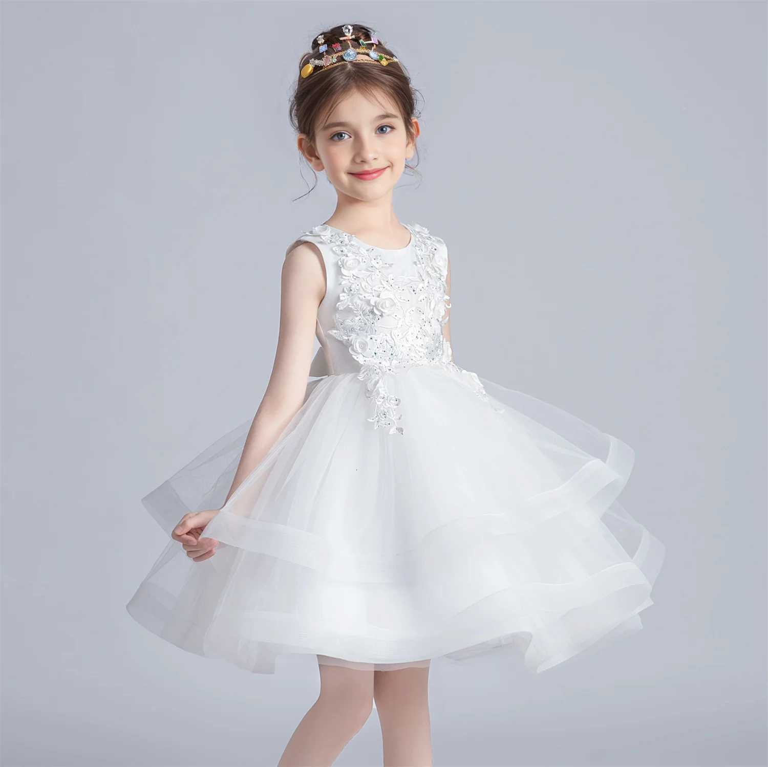 Kids Elegant Pearl Cake Princess Dress Girls Dresses For Wedding Evening Party Embroidery Flower Girl Dress Baby Girl Clothes Z250904