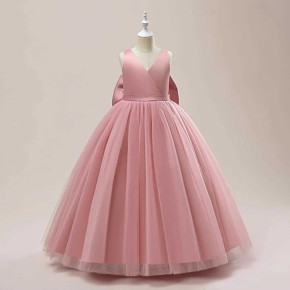 Girl Long White Bridesmaid Dresses For Wedding Prom Gown Big Bow Girls Party Dress Kids First Communion Formal Evening Dresses Z250904