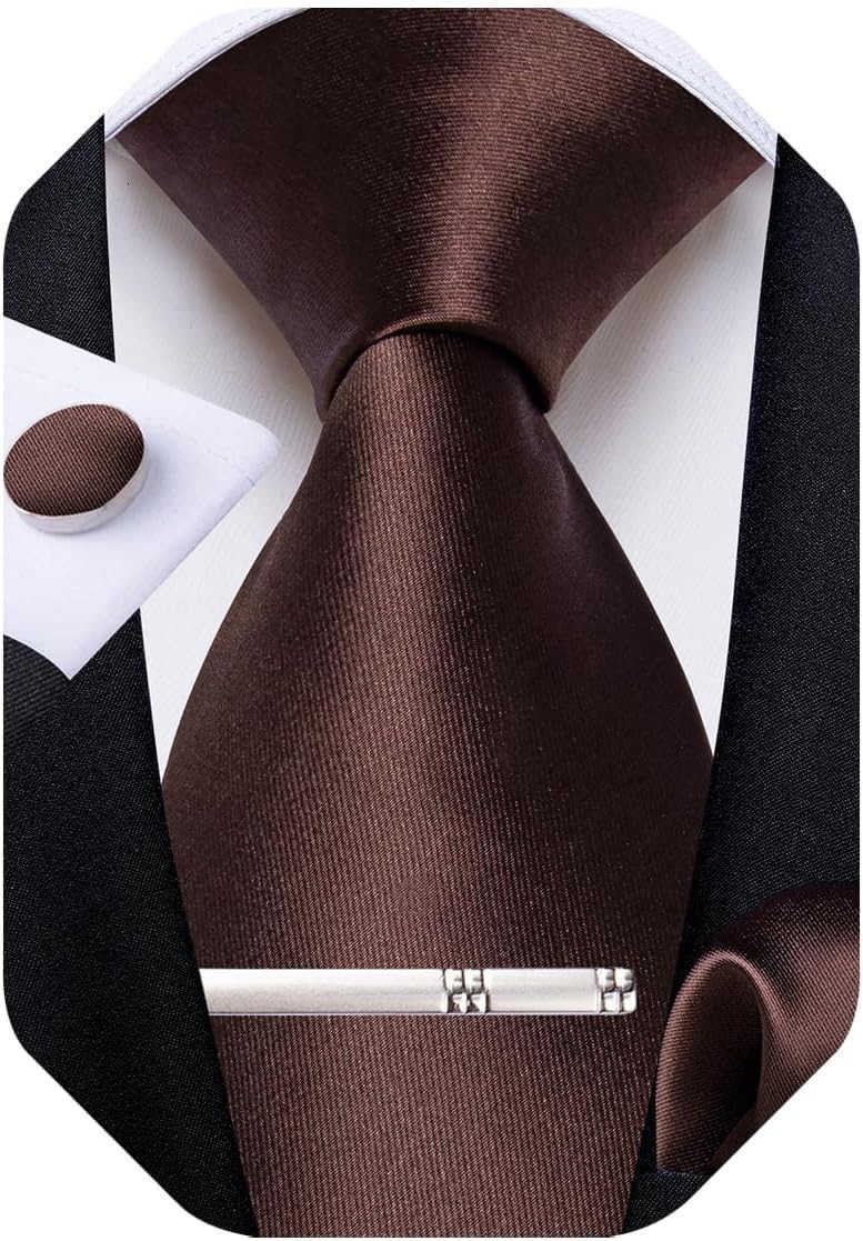 Mens Silk Necktie Solid Color Tie and Pocket Square Cufflink Tie Clip Set Woven Plain Ties for Men Wedding PartyW250904