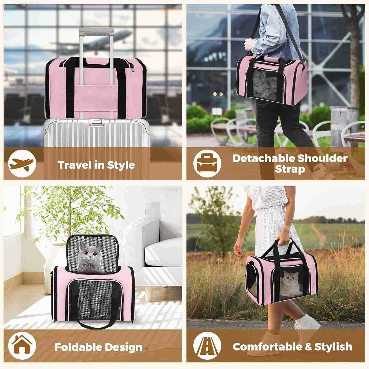 Approved Pet Carrier 17x11x11 Soft Sided Cat Dog Travel Bag for Small Pets up to 15 lbs Portable Collapsible Pet Carrier Under Seat with Mesh Ventilat