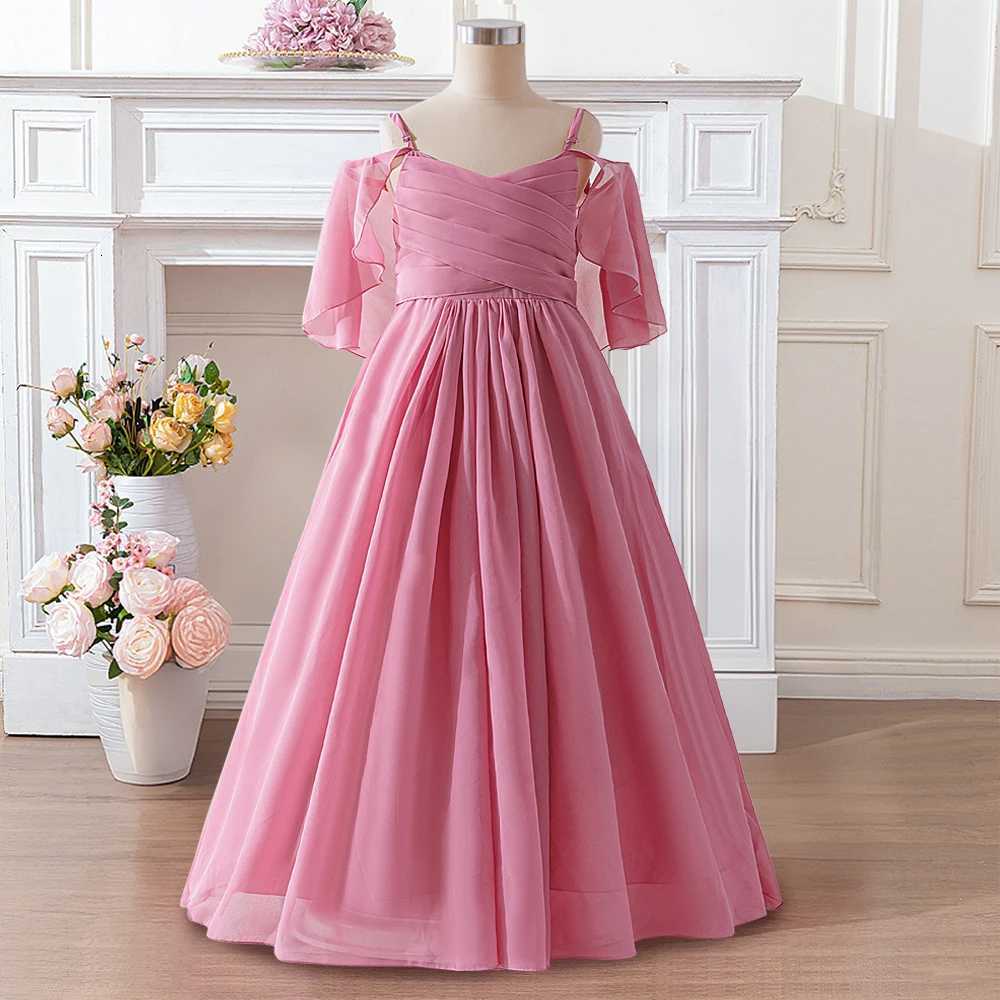 Elegant Fold Bridesmaids Party Girls Dress Wedding Birthday Princess Prom Chiffon Kids Dresses for Girl Birthday Evening Costume Z250904